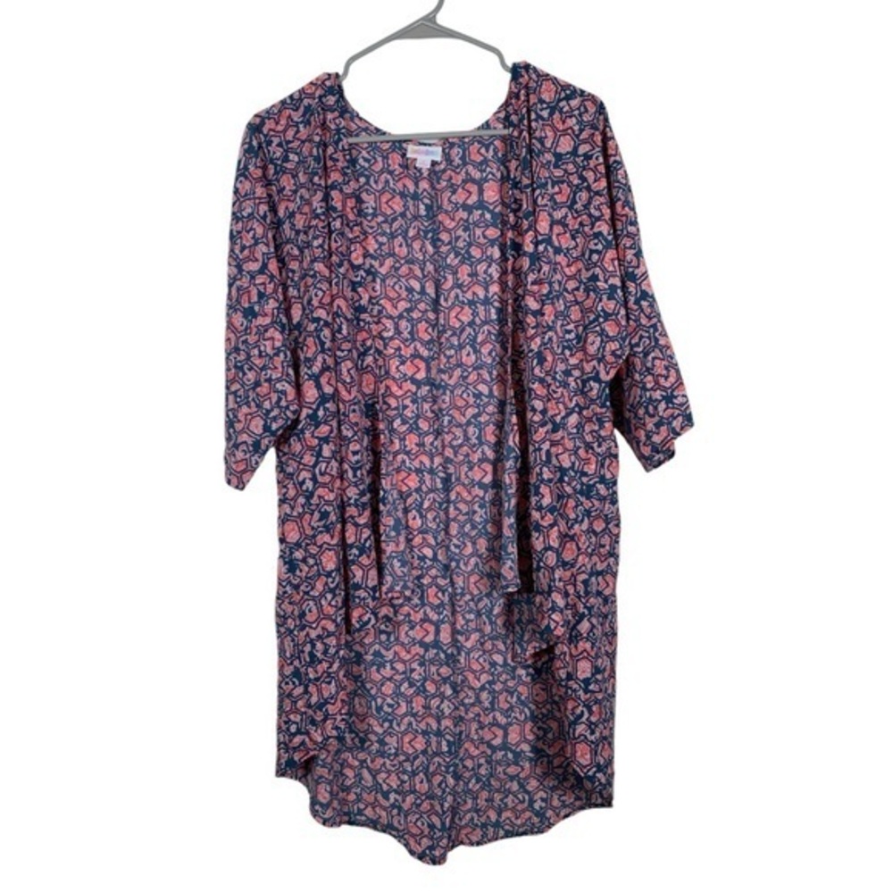 Lularoe Blue Pink Open Cardigan Kimono Size Small EUC #VEG-0286